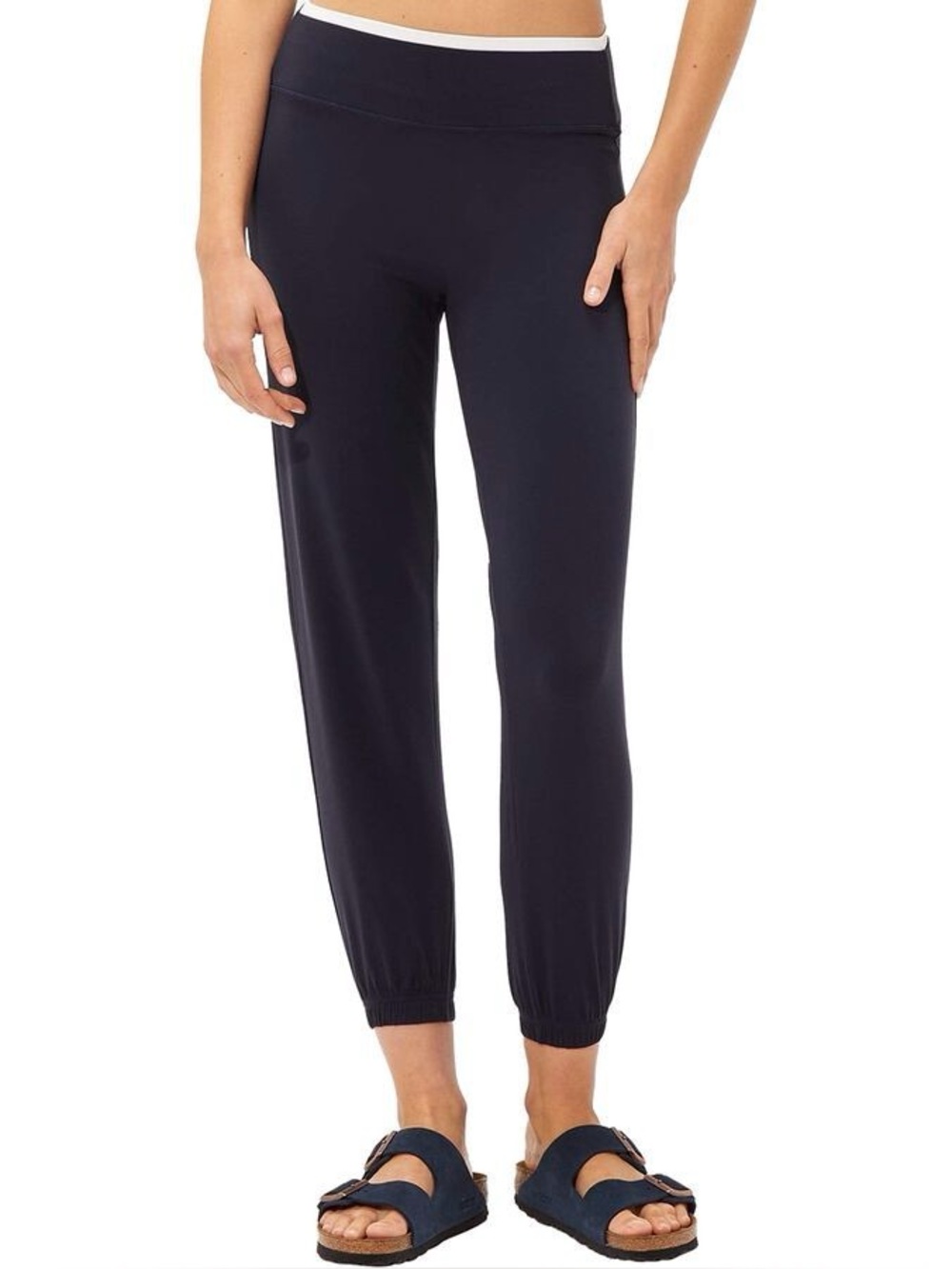 SPLITS 59 Lucie Low Rise Airweight Cropped Jogger Pant Navy Blue White Sz Small